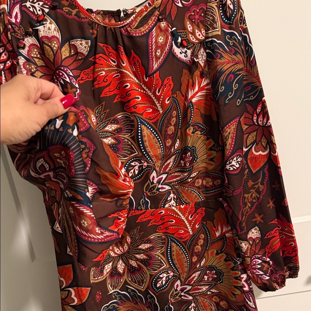 LOFT Red and Brown Floral Long Sleeve Dress - Picture 5 of 11